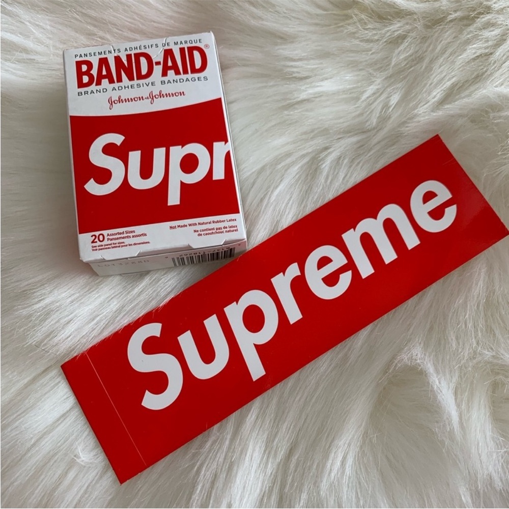 Supreme Red and White Logo Sticker Strip